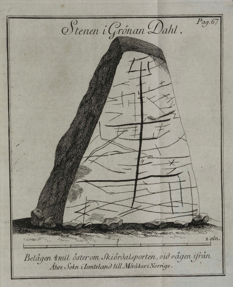 Engraving of a stone with cracks